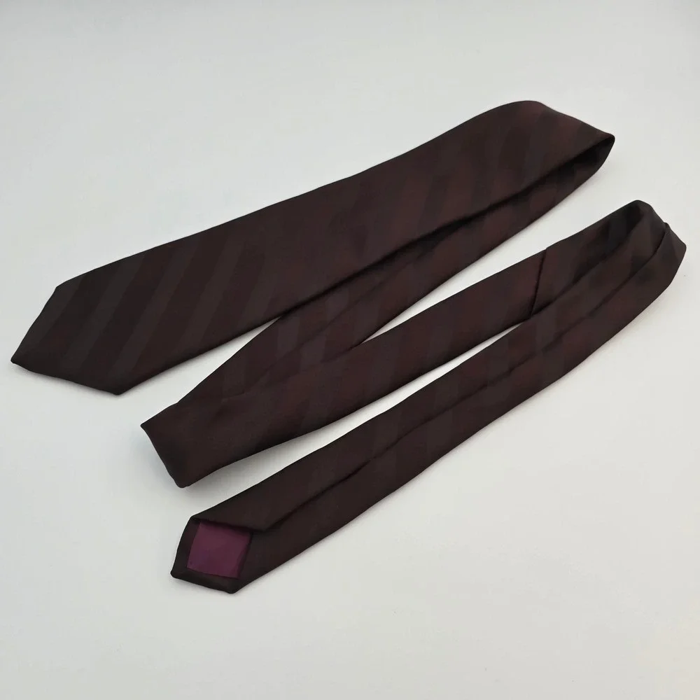 Men's Ketzch Dark Brown Striped Silk Blend Dress Tie Necktie Formal Business Vtg - Picture 2 of 4
